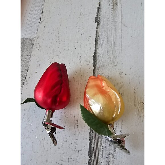 Owc ? Glass clip Rose vintage ornament tulip flowers Xmas tree - Picture 1 of 11